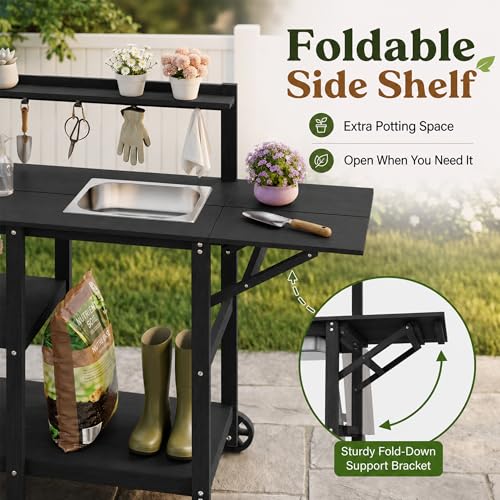 YEFU Potting Bench with Sink, All-Weather Resistant,Black - color: Black, size: Premium