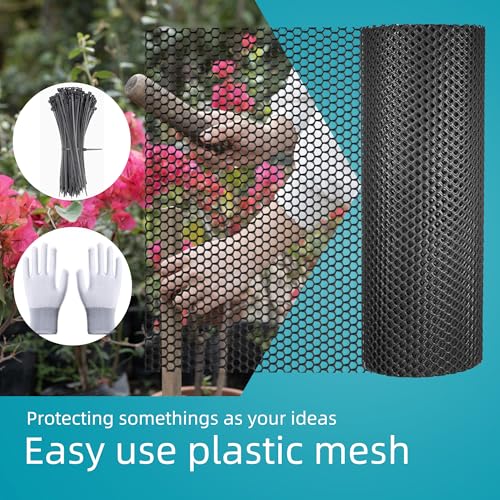 Pet & Garden Safeguard - 15.7IN x 32.8FT Roll - Black Plastic Netting, Multi-Use Decorative Fencing for Poultry, Dogs, Rabbits,Chicken and Snake Barrier - color: Black-32.8FT×15.7IN