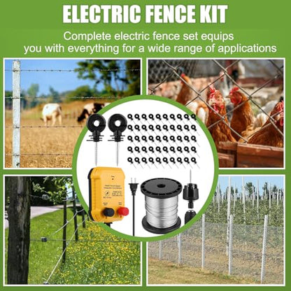 MorningRo Electric Fence Charger Kit 0.15J 2 Mile 50 Insulators 250ft Wire - style: 0.15 Joule
