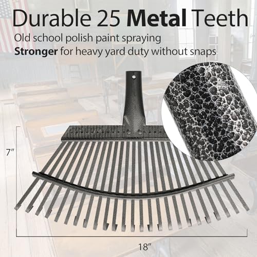 Leaf Rake, 30-61 inch Garden Rakes for Leaves Heavy Duty Long Handle, 25 Tines 18" Wide Metal Thatch Lawn Gravel Shrub Yard Landscape Rake for Leaves and Grass - style: 30-61"