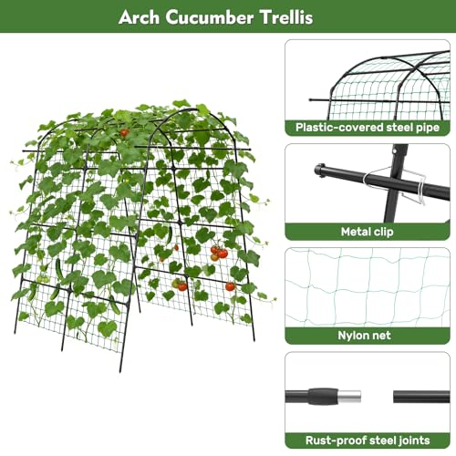 AGTEK 87" H×65" W Metal Garden Arch Trellis with Nylon Netting, 60LBS Load, Adjustable Width for Climbing Plants - size: 65"W x 87"H