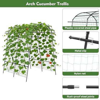 AGTEK 87" H×65" W Metal Garden Arch Trellis with Nylon Netting, 60LBS Load, Adjustable Width for Climbing Plants - size: 65"W x 87"H