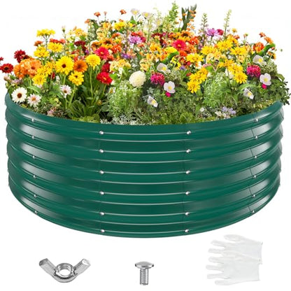 YSEJOMP 17" Tall 48" Diameter Round Raised Garden Bed Kits Outdoor Green - color: Dark Green, size: 48 Dia X 16.5 inches