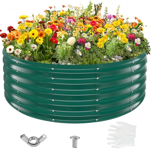 YSEJOMP 17" Tall 48" Diameter Round Raised Garden Bed Kits Outdoor Green - color: Dark Green, size: 48 Dia X 16.5 inches