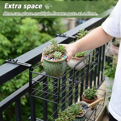 Youyole Railing Hanging Planter Holder, Adjustable Balcony Flower Pot Stand - color: Black, size: 6" Wide, style: Classic