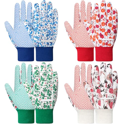 DOFOWORK Gardening Gloves, 4 Pair Floral Garden Gloves for Women with Dots - color: Blue