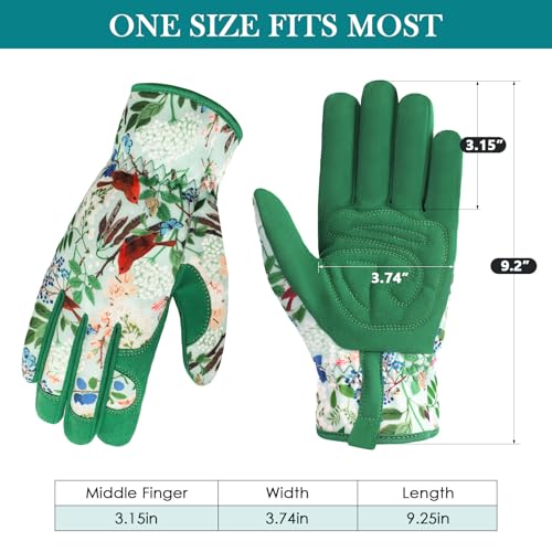 Gardening Gloves for Women, Breathable Leather Garden Gloves,Gardening Gift - color: Green - Brown Birds