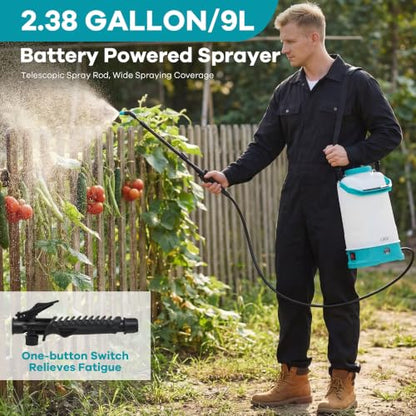 2.38 Gal Battery Powered Sprayer, with Adjustable Shoulder Strap - size: 2.38 Gal