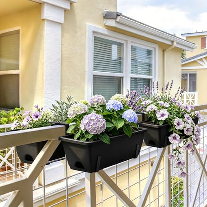 4-Pack Railing Planter Boxes with 2 Sets Double-Sided Adjustable Brackets - color: Black