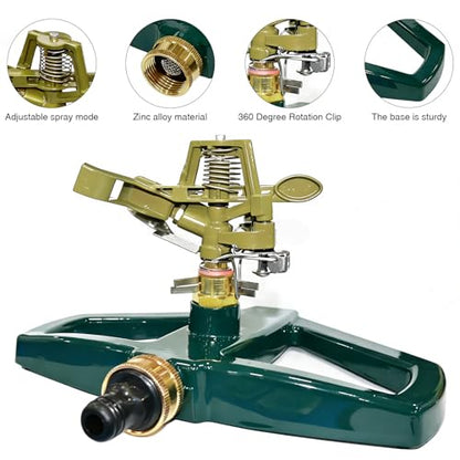 Heavy Duty Pulsating Impact Lawn Sprinkler with Metal Base,All Metal Adjustable Rotating Circular Impulse Lawn Sprinkler for Medium to Large Areas, Coverage up to 5,800 Sq. Ft
