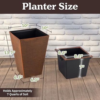 Pure Garden Large Outdoor Planters, Bronze, 13.75-Inch, 2-Pack - color: Bronze