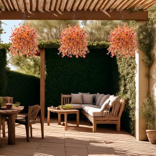 IINQCMY Artificial Flowers Fall Hanging Baskets Outdoors Fake Mums - color: Z Orange Brown