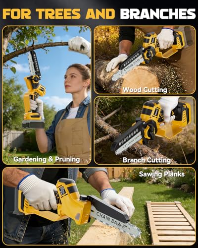 Ecarke Mini Chainsaw Compatible with Dewalt 20V Battery - color: Yellow, size: 8 Inch & 6 Inch