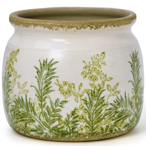 Dosayes Vintage Plant Pot,6.29 inch Ceramic Flower Pot with Drainage - color: Grass Green