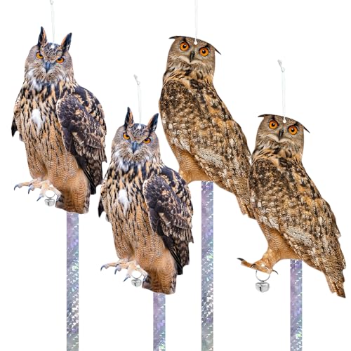 Owls to Keep Birds Away, 4 Pack Hanging Owl with Reflective Tape for Garden Yard Patio, Bird Scare Reflective Hanging Decoration to Keep Birds Pigeon from Windows Tree - color: Mix Owl-1
