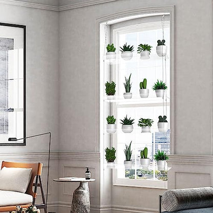 2-Pack Hanging Clear Plant Shelves for Windows, 16 Inch per Tier - size: 2 Pack-4 Tier
