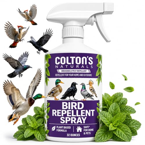Bird Repellent Spray (32 OZ) Deter Birds from Outdoor Surfaces, Garden Areas Deterrent Natural Woodpecker, Pigeon and More Natural