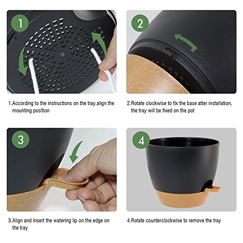 UOUZ 12inch 2Pack Large Self Watering Planters, Plastic Plant Pots with 60oZ Removable Deep Reservoir and Multi Mesh Drainage Holes for Indoor Outdoor Garden Plants and Flowers, Black with Brown - color: Black With Brown