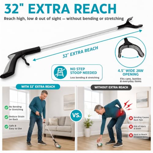 Vive Reacher Grabber Tool - 32" Extra Long Pickup Aid (2 Pack) - Trash - size: 32 Inch (Pack of 2)