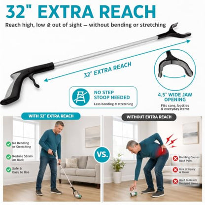 Vive Reacher Grabber Tool - 32" Extra Long Pickup Aid (2 Pack) - Trash - size: 32 Inch (Pack of 2)