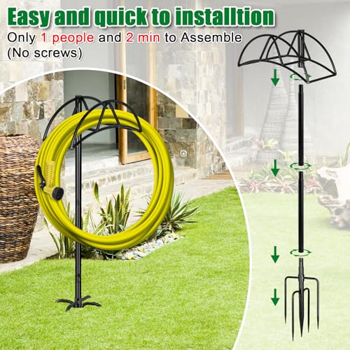 Gtongoko Garden Hose Holder for Outside 47" Heavy Duty Freestanding Water Hose Holder with 5 Stable Spikes Metal Hose Stand Holds Up to 150FT Hose & 49LB Detachable Hose Storage for Yard Lawn Patio - size: 47 Inch
