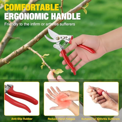 Yesker Pruning Shears Garden Shears 8.6" Professional Bypass Garden Scissors Yard Clippers with Sharp SK5 Steel Blade Heavy Duty Hand Pruners for Branch Flower Plant Trimming Cutting Gardening Tools - size: 1PCS 8.6" Red