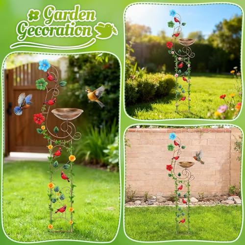 Metal Bird Bath with Trellis for Outside, 57” Height Birdbaths & Supports, Small Garden Decorative Trellises for Climbing Flowers Outdoor (Redbird) - style: Redbird