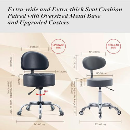 Ergonomic Rolling Drafting Stool with Backrest Lumbar Support - color: Black, style: Stylish