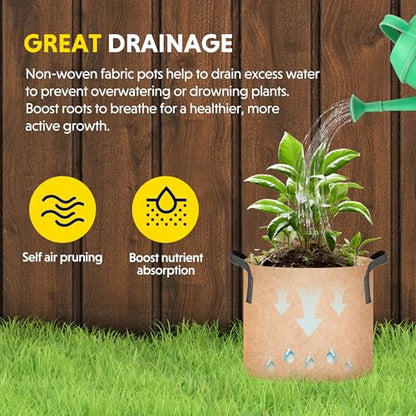 iPower Plant Grow Bag 10 Gallon 6-Pack Heavy Duty Fabric Pots, 300g Thick Nonwoven Fabric Containers Aeration with Nylon Handles, for Planting Vegetables, Fruits, Flowers, Tan 2024 Version - color: Tan, size: 10 Gallon