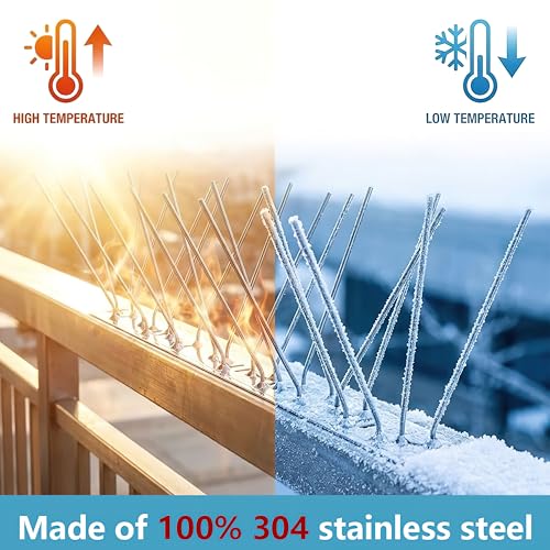 Bird Spikes,Black Install,304 Stainless Steel Bird Deterrents Spikes for Outside to Keep Birds Away Bird Scare Devices Outdoor,9.84FT 12Pcs - color: Black