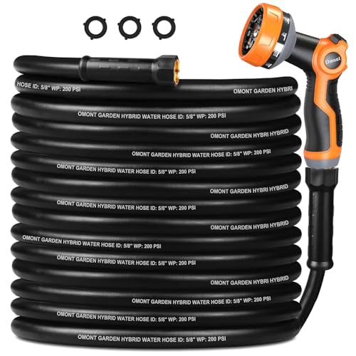 Garden Hose 50ft Heavy Duty Water Hose with 10 Function Spray Nozzle, Flexible and Durable, Lightweight Rubber Hybrid Hose, Leak-Free Connections, Male to Female Brass Fittings for Garden, Lawn, Yard - size: 50ft