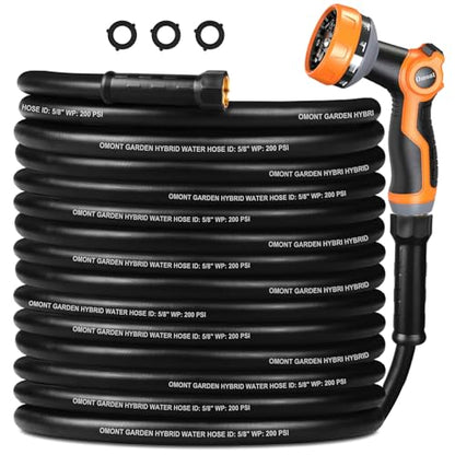 Garden Hose 25ft Heavy Duty Rubber Water Hose, Flexible Rubber Hybrid Hose, Leak-Free Connections, Male to Female 3/4'' Brass Fittings for Garden, Lawn, Yard (25ft) - size: 25ft