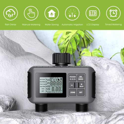 Uzoli 2-Zone Sprinkler Timer for Garden Hose, Programmable Water Timer
