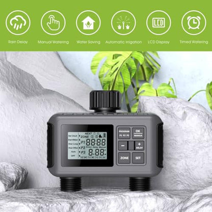 Uzoli 2-Zone Sprinkler Timer for Garden Hose, Programmable Water Timer