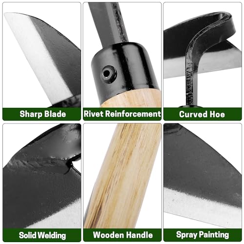 Japanese-Style Weeding Sickle/Hand Hoe, Sickle Garden Hand Weeder Tool with All Steel Blade for Cutting Grass, Digging, Soil loosening - color: W-Sickle