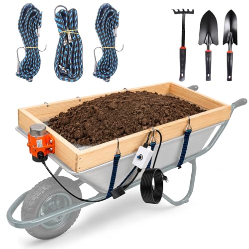 Large Soil Sifter with 40W Adjustable Vibration Motor, 39.3" x 19.6" Automatic Wooden 1/4" Mesh Rocks Dirt Compost Gravel Sifting Screen Gardening Sieve Fits Wheelbarrows,with 3-in-1 Garden Tools Set - size: 39.7" x 19.6"