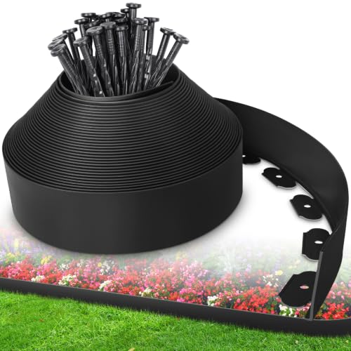 4-Inch x 100 FT Landscape Edging Border with 150 Stakes, Plastic Garden Edging Border Kit, Flexible No Dig Lawn Edging Border for Garden Flower Beds Yard Pathway Paver (Black) - color: Black, size: 4 In x 100 FT