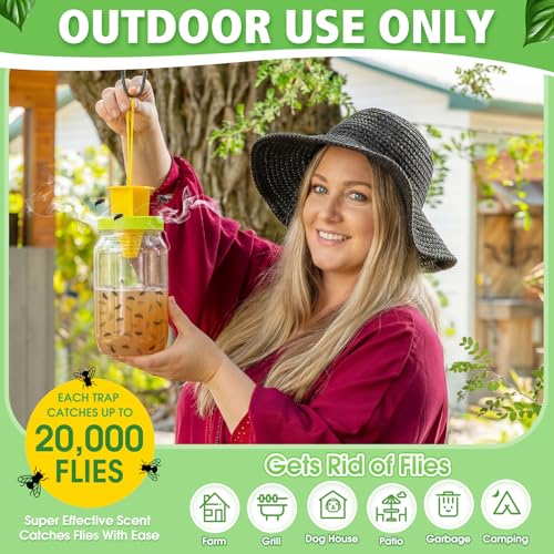 12 Pack Fly Traps Outdoor, Reusable Fly Catcher Bottles with Bait Hanging Flies Traps with Non-Toxic Dissolvable Bait Refills for Flying Insect Drain Patio Garden Yard Barn Outdoor