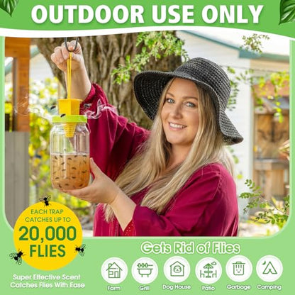 12 Pack Fly Traps Outdoor, Reusable Fly Catcher Bottles with Bait Hanging Flies Traps with Non-Toxic Dissolvable Bait Refills for Flying Insect Drain Patio Garden Yard Barn Outdoor
