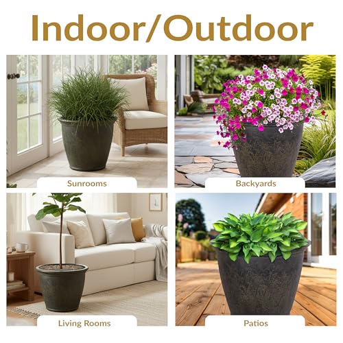 Sunnydaze Anjelica 24'' Large Plastic Planter Pot for Plants, Sable - color: Sable, size: 24 in