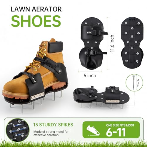 Lawn Aerator Shoes - 13 Pre-Installed 2-Inch Solid Metal Spikes, Aeration Shoes for Lawn, Lightweight Reinforced Nylon Sole, Quick-Release Buckles - color: Buckles