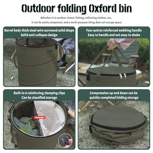 Pop up Camping Trash can,24 Gallon Collapsible Garden bin with lid(Green) - color: Green