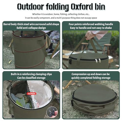 Pop up Camping Trash can,24 Gallon Collapsible Garden bin with lid(Green) - color: Green