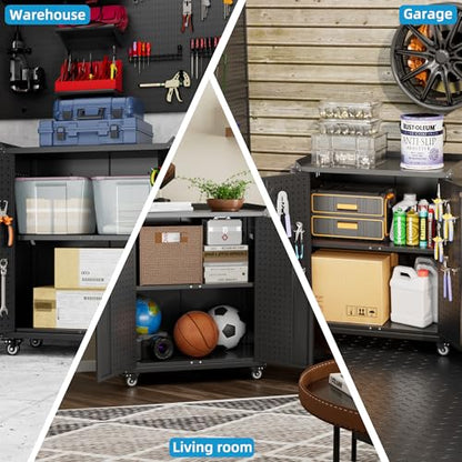 Aobabo Metal Storage Cabinet, 31.5" H x 26" W Rolling Tool Cart with Lock - color: Black, size: 13.8"D x 26"W x 31.5"H-0 Drawers
