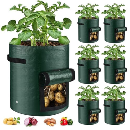 6 Pack Potato Grow Bags, 10 Gallon Planting Bags Durable PE Vegetable Planter with Flap and Handles Large Garden Pot Tall Potato Growing Containers for Vegetables, Fruits and More - size: Green-6 Pack