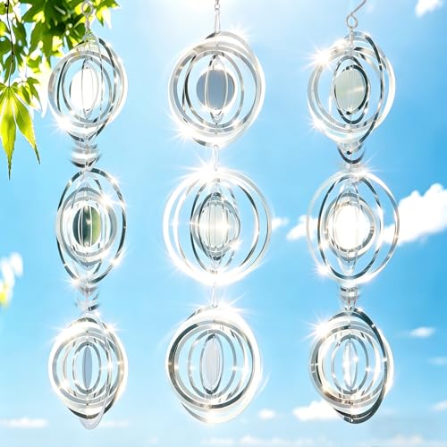 Bird Deterrents for Outside, 9PCS 3D Wind Spinners Outdoor Garden Decor, Bird Reflectors to Keep Birds, Woodpeckers, Pigeons Away from House, Outdoor Garden, Patio and Yard (9pcs-Round) - size: 9pcs-round