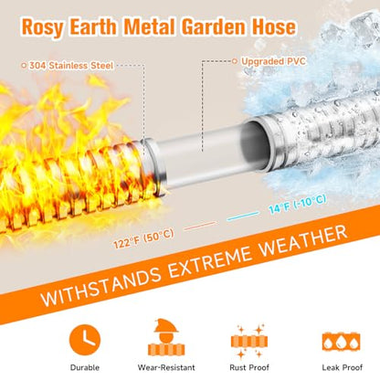 Rosy Earth Garden Hose 10 FT, 304 Stainless Steel Metal Water Hose - size: 10FT