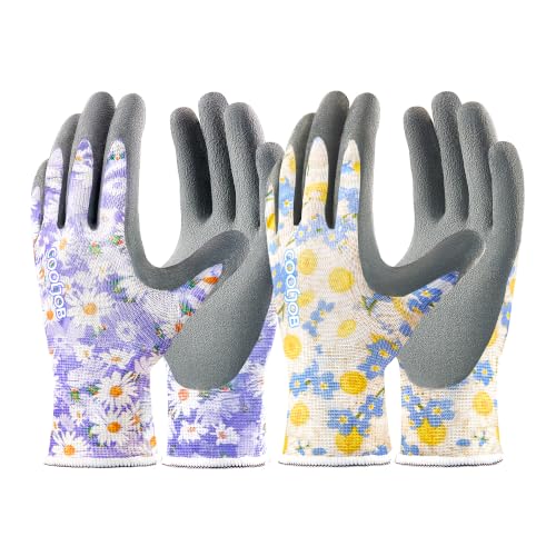 COOLJOB 6 Pairs Gardening Gloves for Women, Breathable Rubber Coated, S - color: Floral, size: Small (Pack of 6)