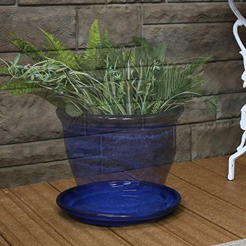 Sunnydaze 12" Ceramic Plant Saucers for Planters, 2pk, Imperial Blue - color: Imperial Blue, size: 12 in