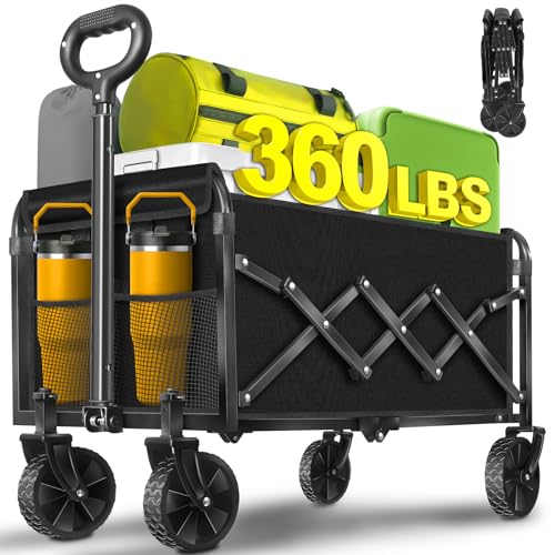 Collapsible Wagons Carts Foldable, 360lbs Folding Wagon Cart with Wheels - color: Classic Black